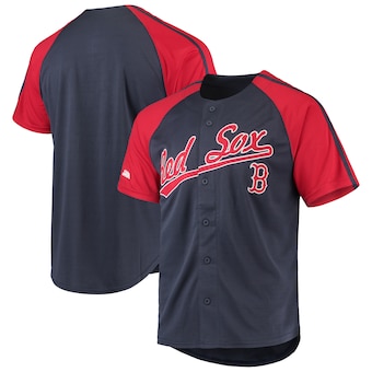 mens stitches navy boston red sox button down raglan replica